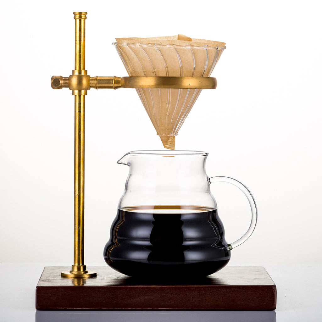 Fdit Brass Pour Over Coffee Dripper with Wood Base Stand Pour Over Coffee  Stand for Use with Coffee Dripper Coffee Filter Stand Perfect for Manual