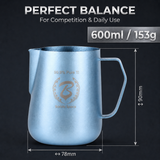 Barista Space Titanium Forge 600ml Milk Pitcher | 99.9% Pure Titanium, Natural Ice-Crystal Finish, Zero Coating