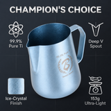 Barista Space Titanium Forge 600ml Milk Pitcher | 99.9% Pure Titanium, Natural Ice-Crystal Finish, Zero Coating