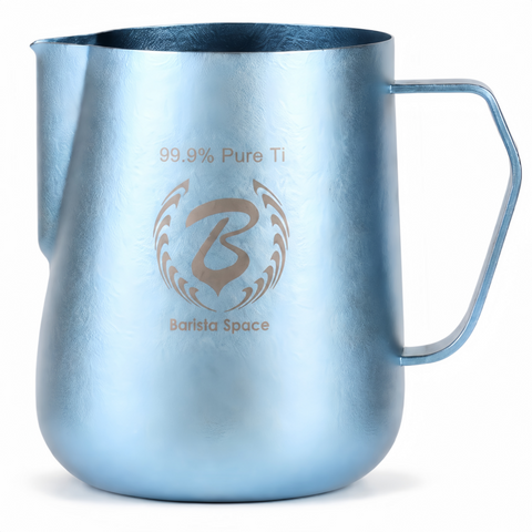 Barista Space Titanium Forge 600ml Milk Pitcher | 99.9% Pure Titanium, Natural Ice-Crystal Finish, Zero Coating