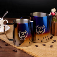 BARISTASPACE 1.0 COFFEE STAINLESS STEEL POLISHED TITANIUM LATTE ART MILK JUG Half Blue