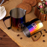 BARISTASPACE 1.0 COFFEE STAINLESS STEEL POLISHED TITANIUM LATTE ART MILK JUG Half Blue