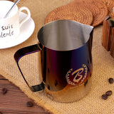 BARISTASPACE 1.0 COFFEE STAINLESS STEEL POLISHED TITANIUM LATTE ART MILK JUG Half Blue