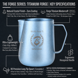 Barista Space Titanium Forge 600ml Milk Pitcher | 99.9% Pure Titanium, Natural Ice-Crystal Finish, Zero Coating