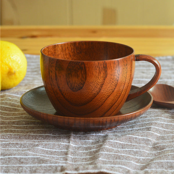 200ML Wooden Espresso Coffee Cup Jujube Wood Milk Mug+Spoon+cup saucer Set